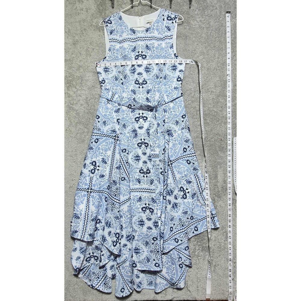 Calvin Klein Blue White Paisley Bandana High Low Handkerchief Dress M9PBZ967 10 - Picture 4 of 6